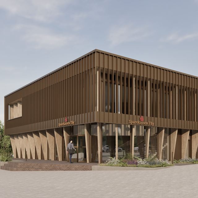 Visualisering af Sparekassen Thys nye domicil i Struer