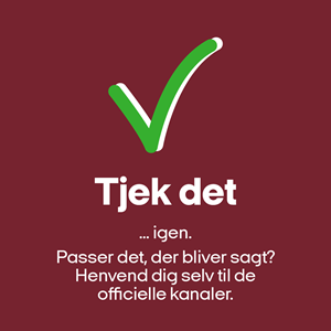 Grafik med et grønt flueben og teksten Tjek det igen - passer det, der bliver sagt?